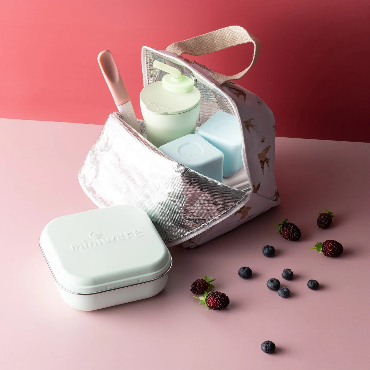 Set geanta termoizolanta Mealtote cu cutie Grow bento, Miniware Ready Go! Bento, 4 piese, Prickly Pear